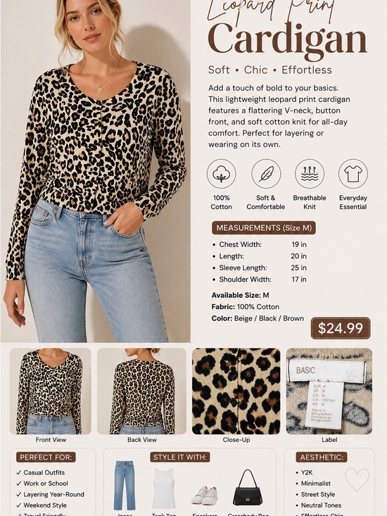 H&M Sweaters - H&M Leopard Print Cardigan - Beige, Black